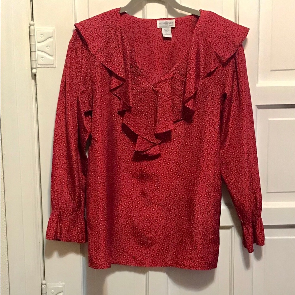 - Sostanza Red Print Long Sleeve Blouse